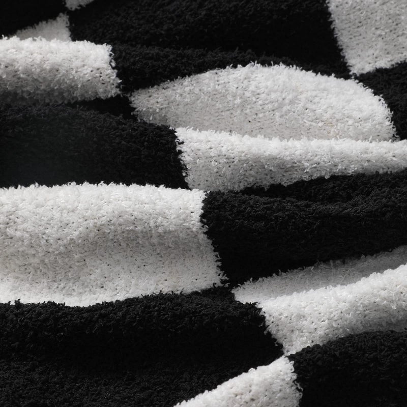 bearberry Fuzzy Checkerboard Grid Throw Blanket Soft Cozy Warm Microfiber All Season Blanket Decor for Couch Sofa Bed Travel Home (Black  50''x60'') - Image 4